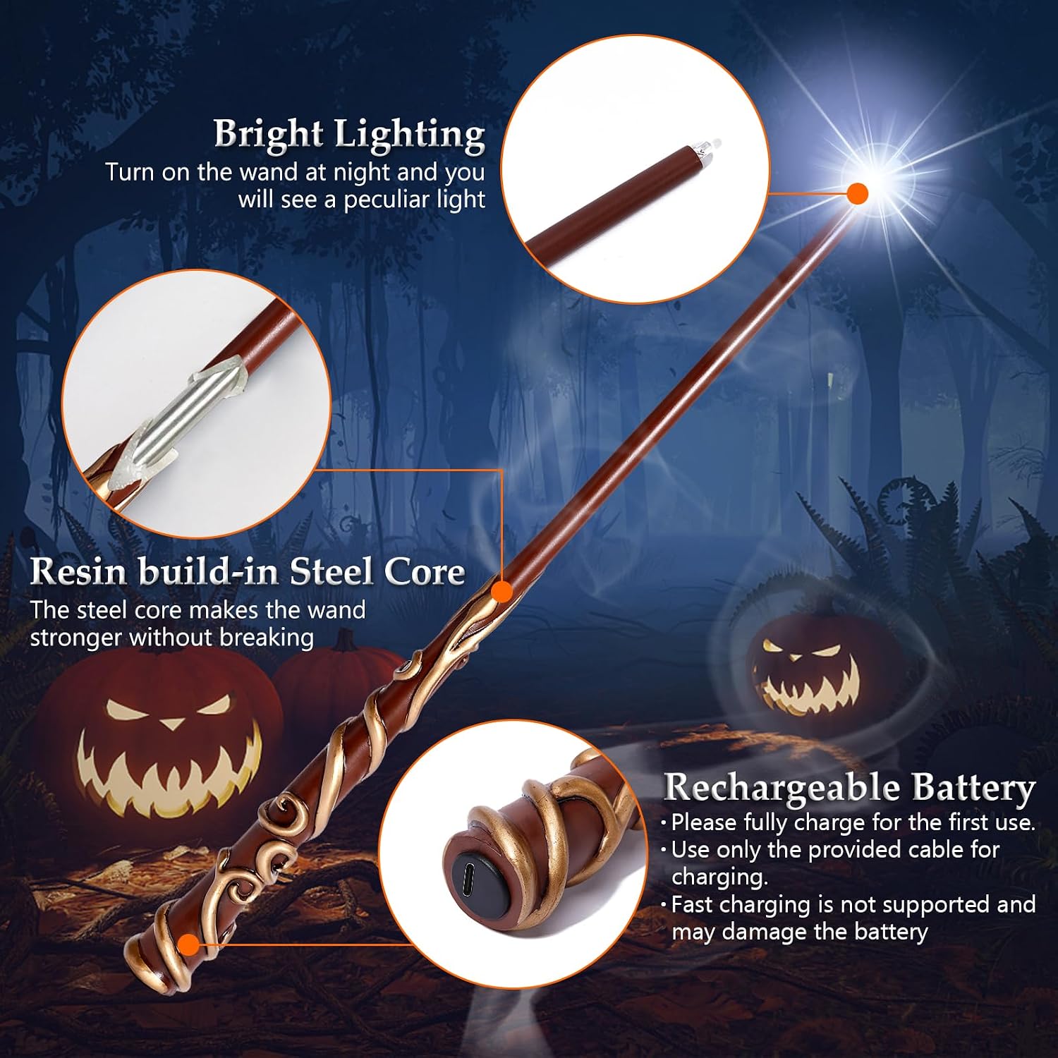 ChampWe Light Up Magic Wizard Wand Rechargeable Illuminating Toy for Kids Witch Collection Cosplay Accessories with Spellbook and Gift Box (Ivy)