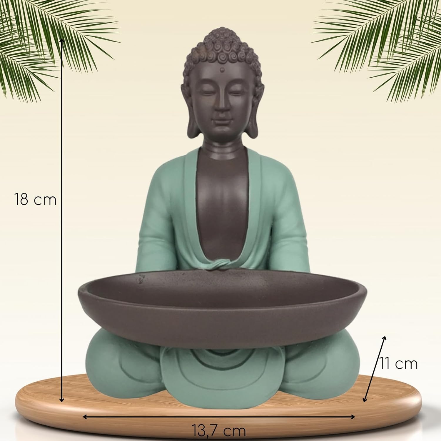 Leere Figur Buddha – Dekoration Zen und Feng Shui – für eine entspannende und spirituelle Atmosphäre – Geschenkidee Glücksbringer – Höhe: 20 cm – Farbe: Grün und Braun – Zen'Light