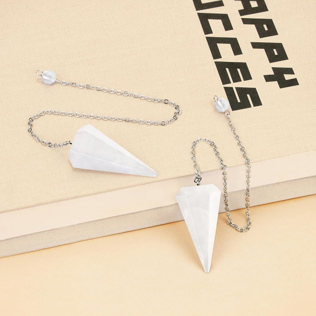 QINJIEJIE Rock Crystal Pendulum Natural Gemstone Pendulum Crystals Esoteric Pendulum with Chain and Ball for Dowsing Rods Fortune teller Chakra Reiki Witchcraft Accessories Esoteric Gifts
