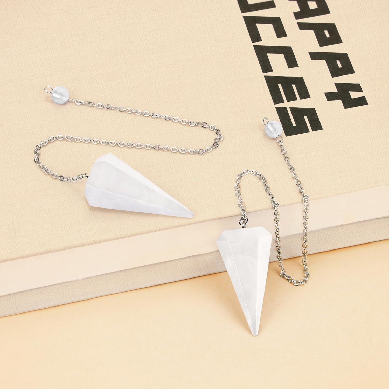 QINJIEJIE Rock Crystal Pendulum Natural Gemstone Pendulum Crystals Esoteric Pendulum with Chain and Ball for Dowsing Rods Fortune teller Chakra Reiki Witchcraft Accessories Esoteric Gifts
