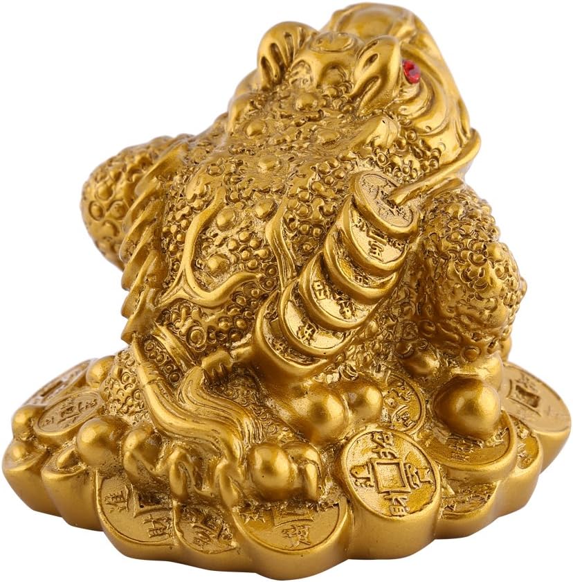 Lucky Money Frog/Toad, Feng Shui Toad/Frog Treasure Basin Statue With Coin Attract Wealth and Good Luck, Feng Shui Decoration(65×60×50mm-Brass)