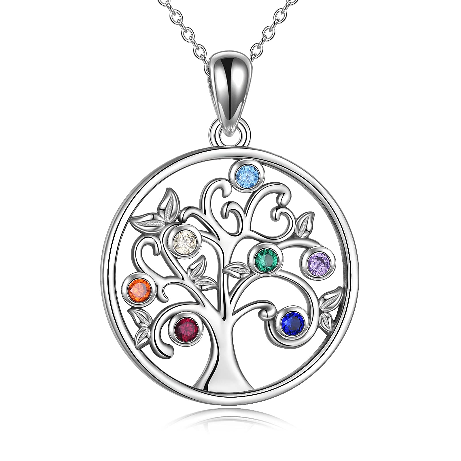 YFN 7 Chakra Necklace Sterling Silver Chakra Pendant Tree / Flower of Life Jewellery Chain Gift for Women Girls Men Boys