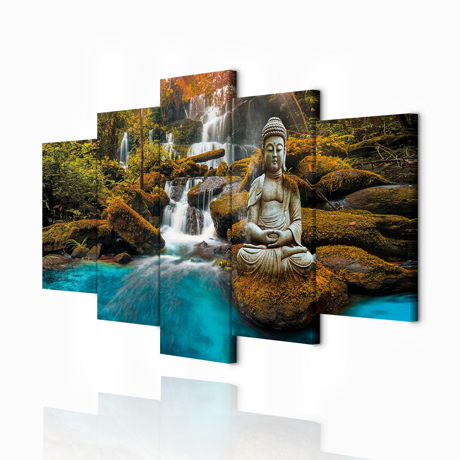decomonkey Bilder Buddha 200x100 cm 5 Teilig Wandbild Groß Leinwandbild XXL Deko Wohnzimmer Schlafzimmer Wanddeko Pictures For Wall Poster Wall Painting Zen Orient