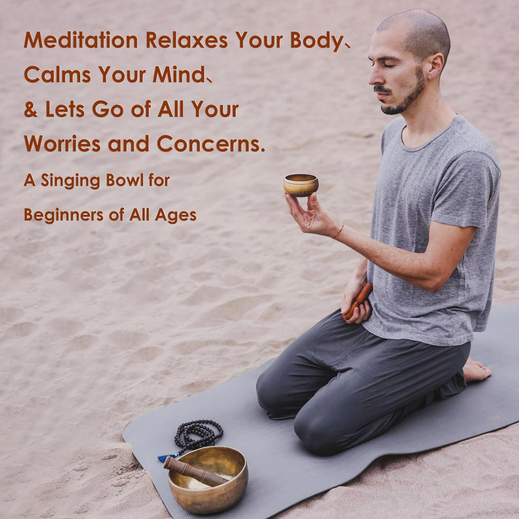 REGIS Tibetische Klangschalen-Set, Achtsamkeit und Stressabbau, Zen-Dekor, Schale handgefertigt in Nepal für Heilung und Achtsamkeit