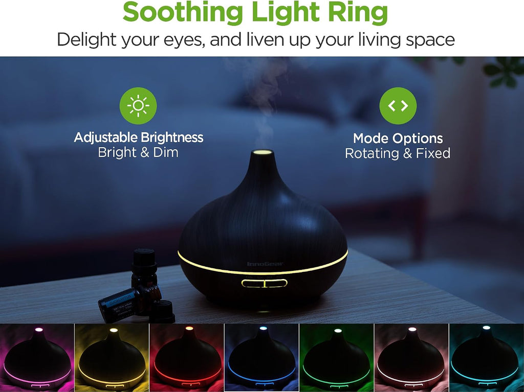 InnoGear 400ml Aromatherapy Essential Oil Diffuser 10 Oils Gift Set, Dark | Cool Mist Humidifier, Essential Oils, Ultrasonic, 4 Timers, Run up to 12hrs, Large Room, Home, Automatic Shut-Off, Quiet
