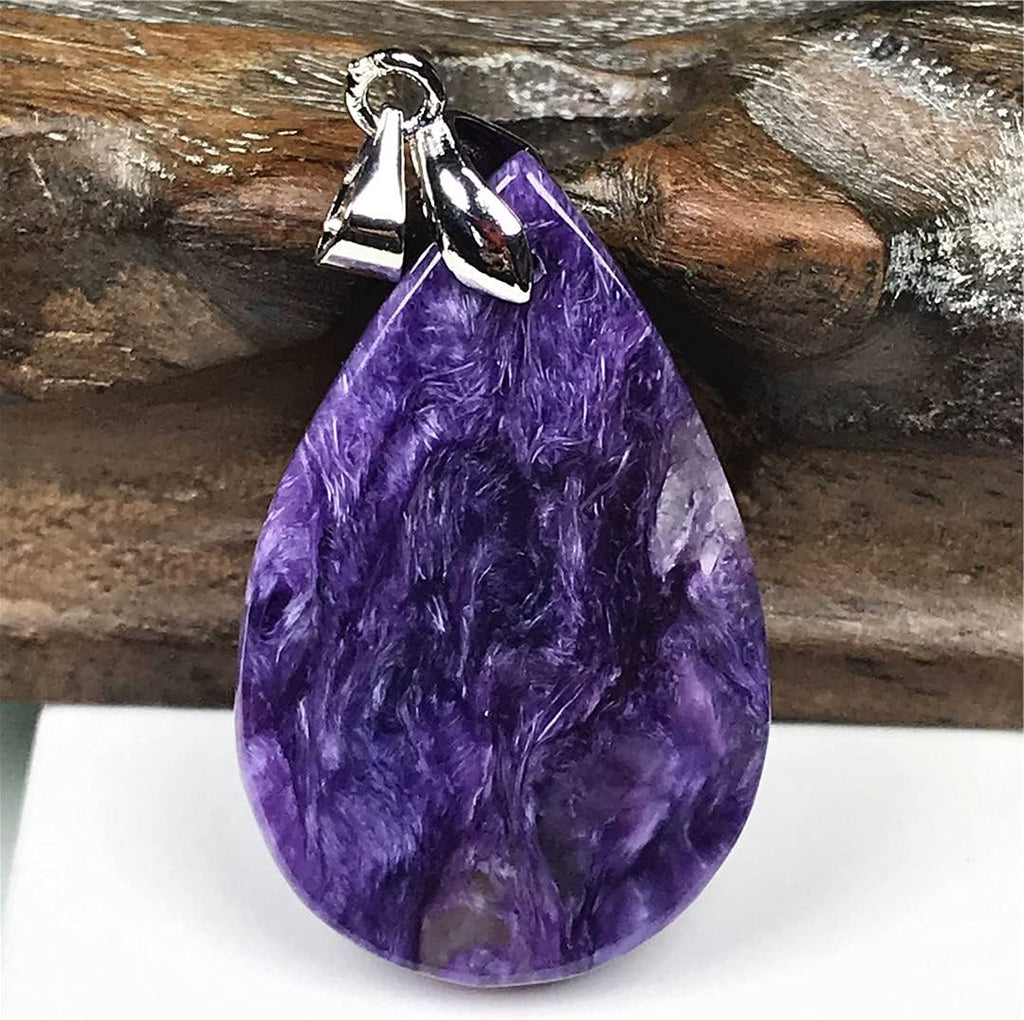 PHONME Natural Charoite Pendant Purple Charoite Crystal Stone Jewelry for Women Men Healing Gift 30x19x8mm Beads Silver Water Drop Gemstone AAAAA Fashion Accessories