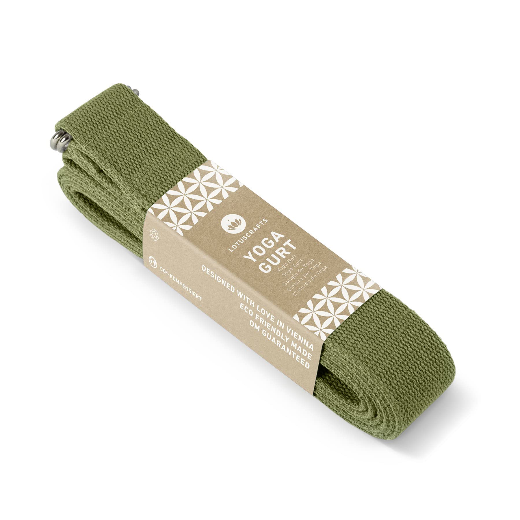 Lotuscrafts® Yogagurt 2,5 m - Yoga-Band zum Dehnen; 100% Bio-Baumwolle, Yogagurt Lang mit Verschluss aus Metall, Yoga-Strap für Einsteiger und Fortgeschrittene, 250 x 3,8 cm
