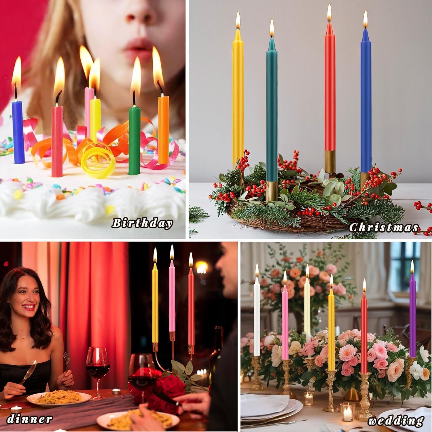 Chanukka Kerzen, 24 Stabkerzen Bunt, kleine stabkerzen, 16 cm hoch, Christbaumkerzen für Weihnachten, Chime, Vigil, Wicca-Altar, Rituale, Gebete, Hochzeit & Partydekoration