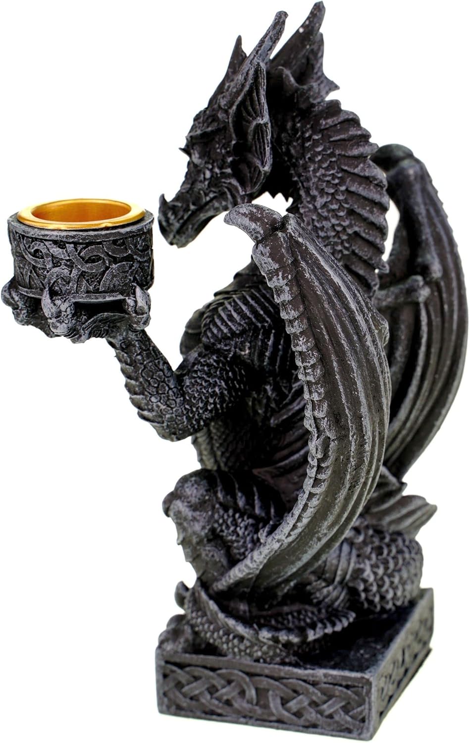 Dragon Candle Holder Figure 16 cm - Mystical Dragon Candle Holder Made of Polyresin - Fantasy Decorative Figure for Living Room, Shelf & Altar - Hand-Painted Dragon Statue with Candle Holder - Gothic