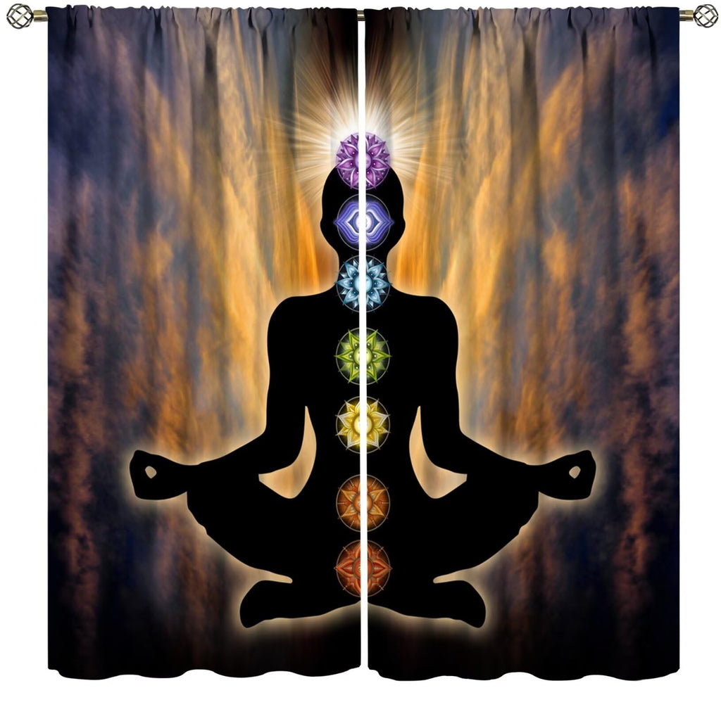 ZhiRain Seven Chakra Curtains Hippie Yoga Meditation Boho Mandala Galaxy Curtain with Rod Pocket for Bedroom Living Room Home Decor Drapes Window Treatments 2 Panels Set 42" W X 45" L