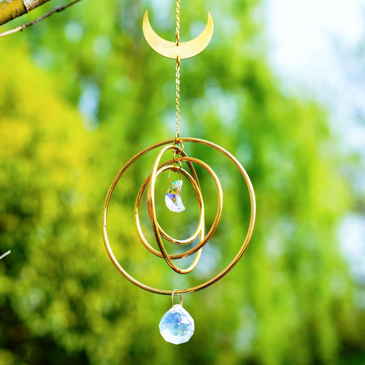 H&D HYALINE & DORA 27,9 cm Sonnenfänger Mond Sonnenfänger Kristall Windspiel zum Aufhängen von Fenstern Kristalle mit Glaskugelprismen für Zuhause, Hochzeit, Garten Dekor