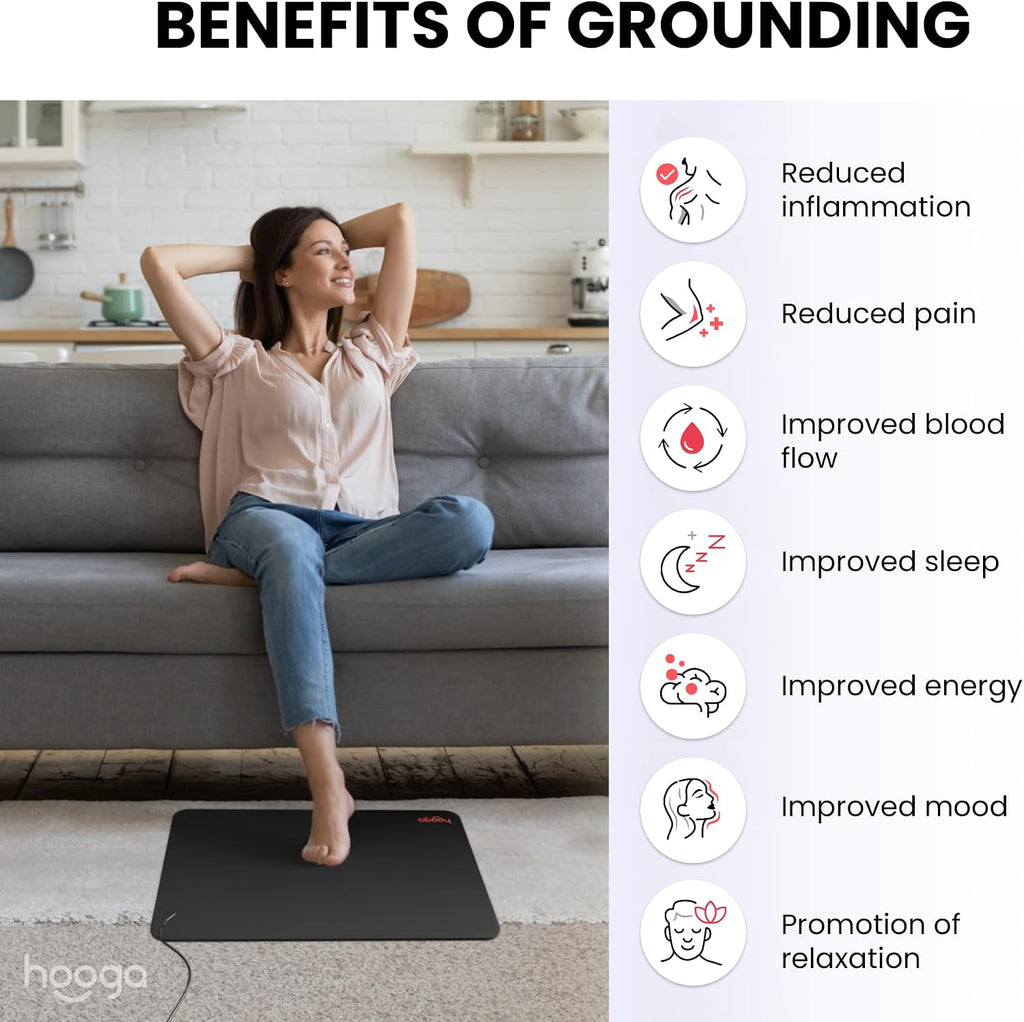 Hooga Grounding Mat for Desk, Feet & Floor – Conductive Carbon Grounding Pad with 15 Ft Cord, Non-Slip Backing, 24" x 16" Indoor Grounding Mat