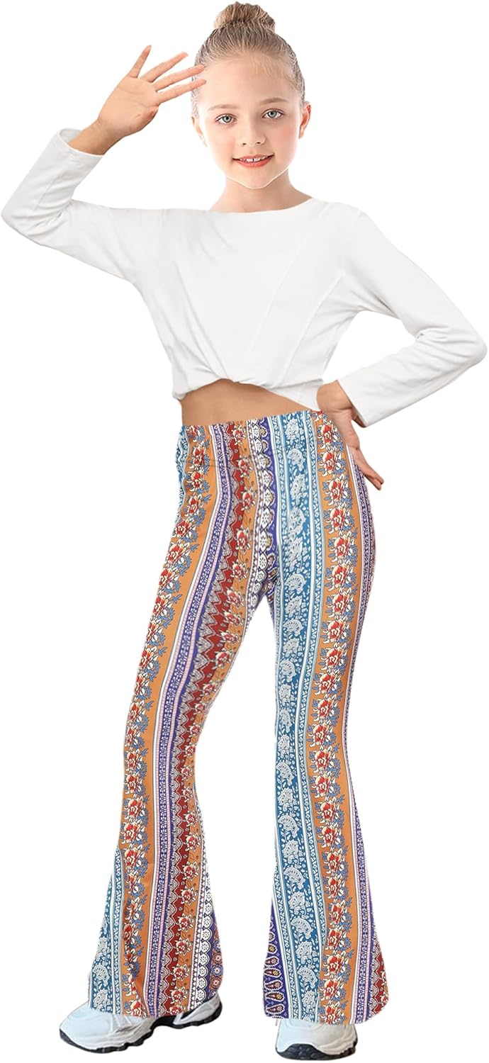 WSPLYSPJY Women's Print Stretch Bell Bottom Flare Palazzo Pants Trousers