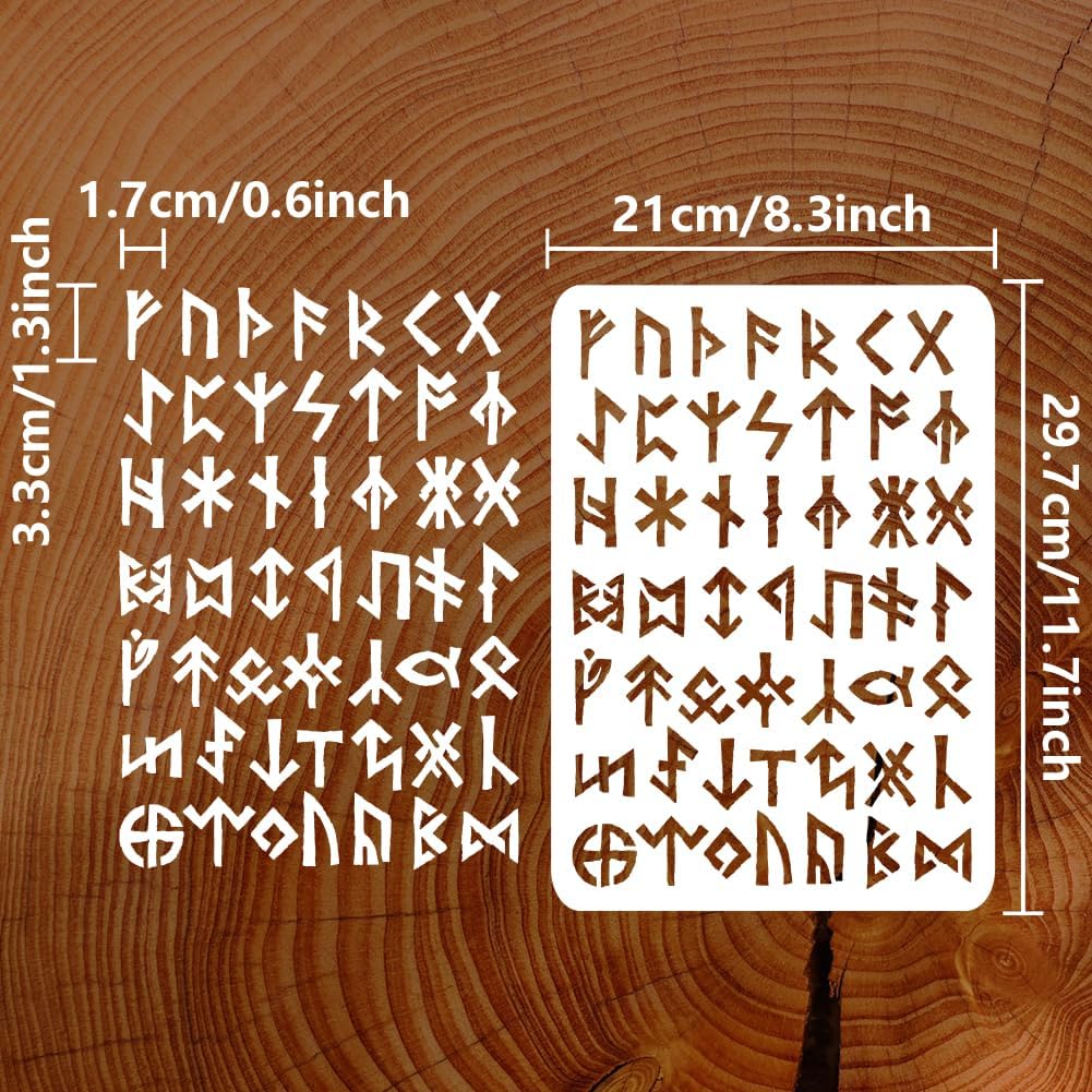 FINGERINSPIRE Wikinger Runen Malschablone 21x29.7 cm Wiederverwendbare Alte Alphabet Schablone Wikinger Thema Runen Muster Bastelschablone Zum Malen Auf Wand Holzmöbel Heimdekoration Heimdekoration