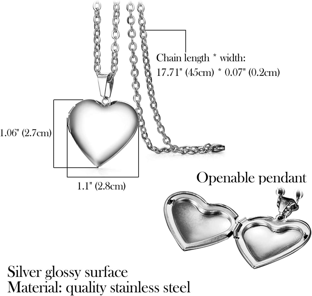 Cupimatch Heart Locket for Opening: Chain with Heart Necklace Pictures Photo Pendant Women's Amulet Necklace Stainless Steel Hinged with 45 cm Chain