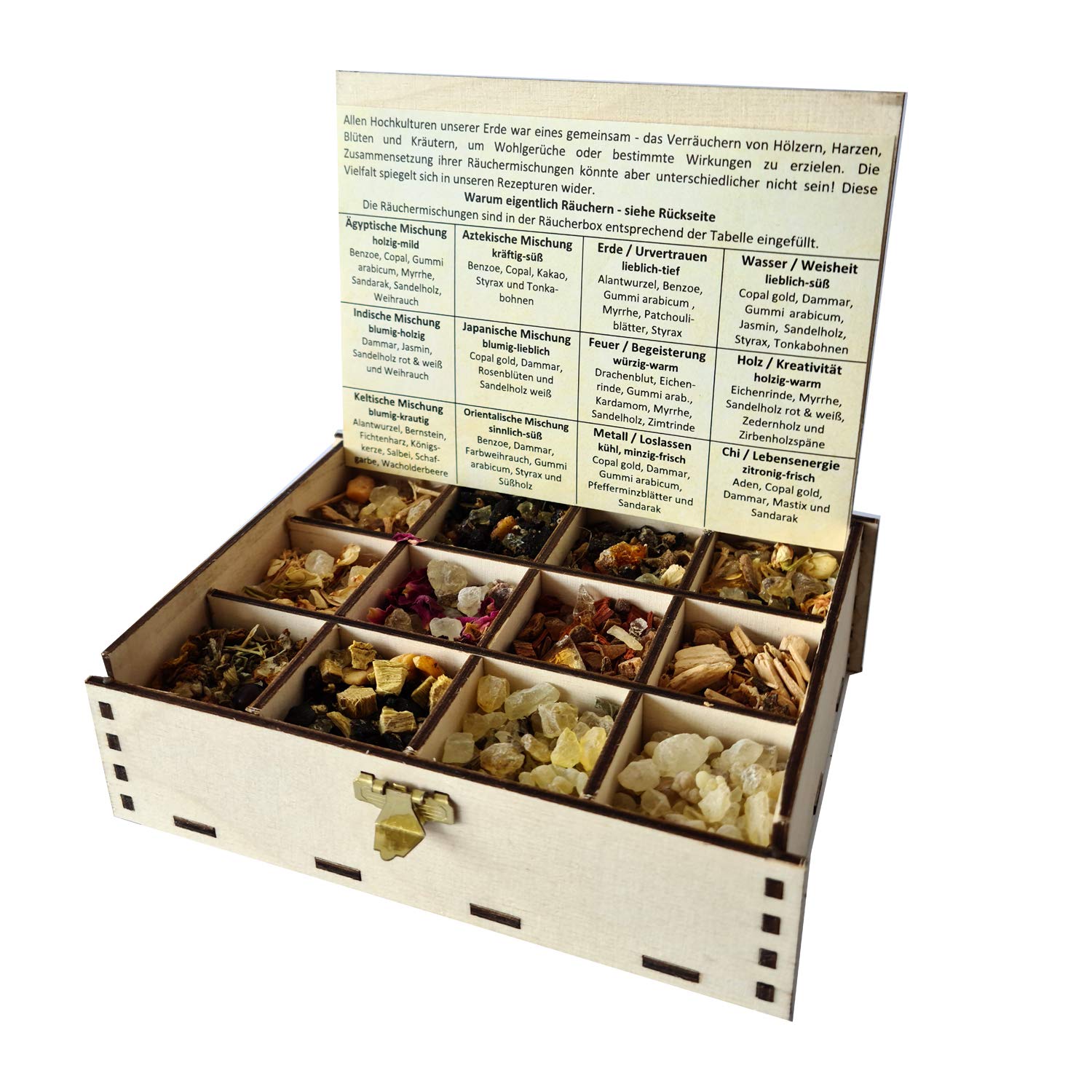 Heilkräuter Manufaktur Räucherbox Geschenkbox mit 12 Sorten Räuchermischungen Räucherwerk für die Seele, 14 x 10 x 4 cm