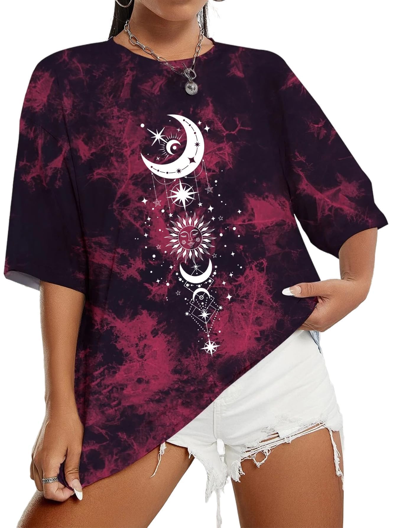 Remidoo Women's Casual Oversized T Shirt Short Sleeve Graphic Tee Letter Tie Dye Shirts