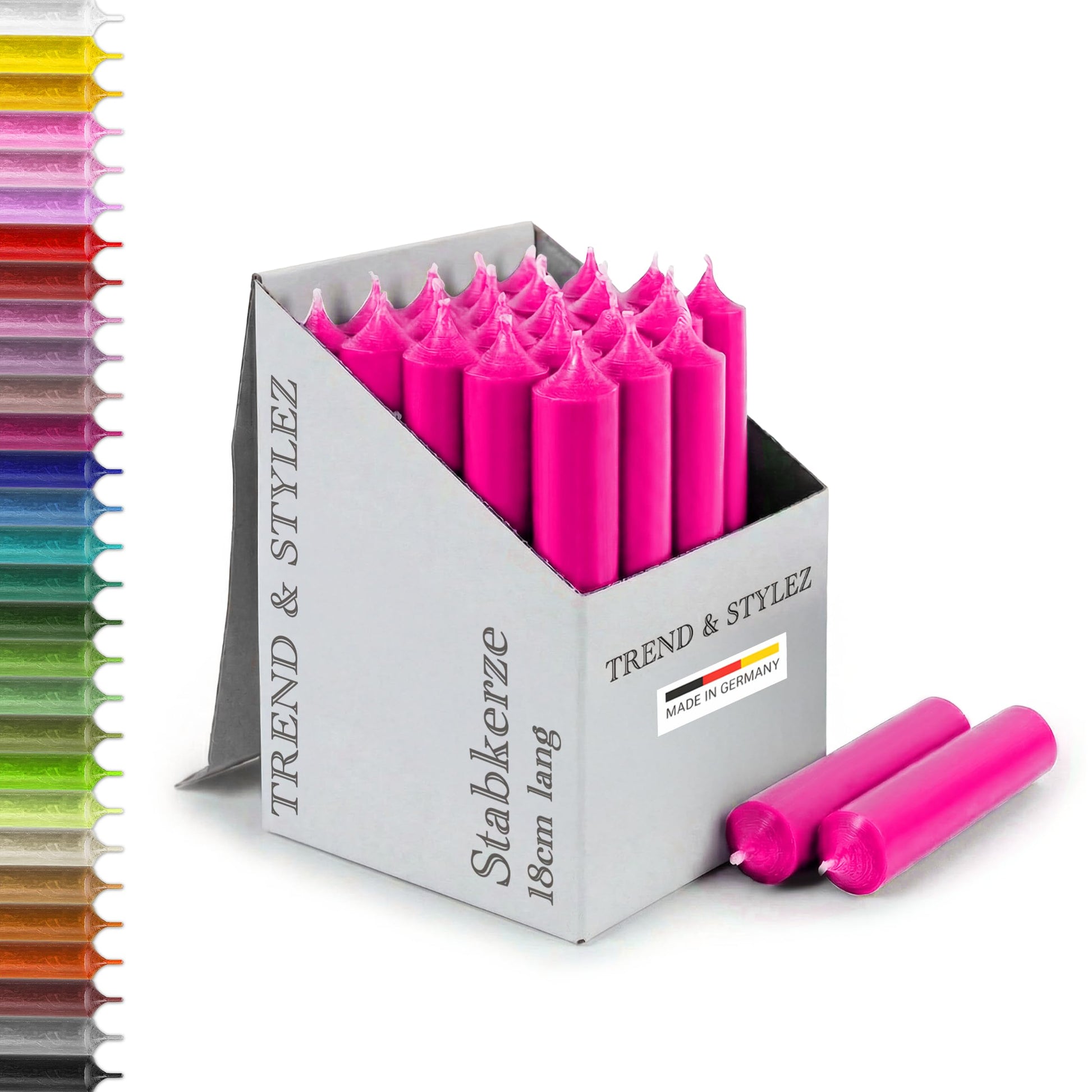 25 Stabkerzen 180mm x 22mm | Durchgefärbte Spitzkerzen | 8+ Stunden Brenndauer | Made in Germany - Ohne Tropfen & Rußen | RAL-Zertifizierte Tafelkerzen unparfümiert (Grün)