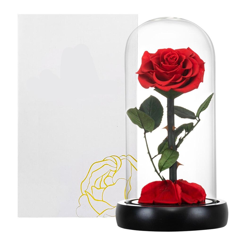 Red Eternal Roses with Light In Glass