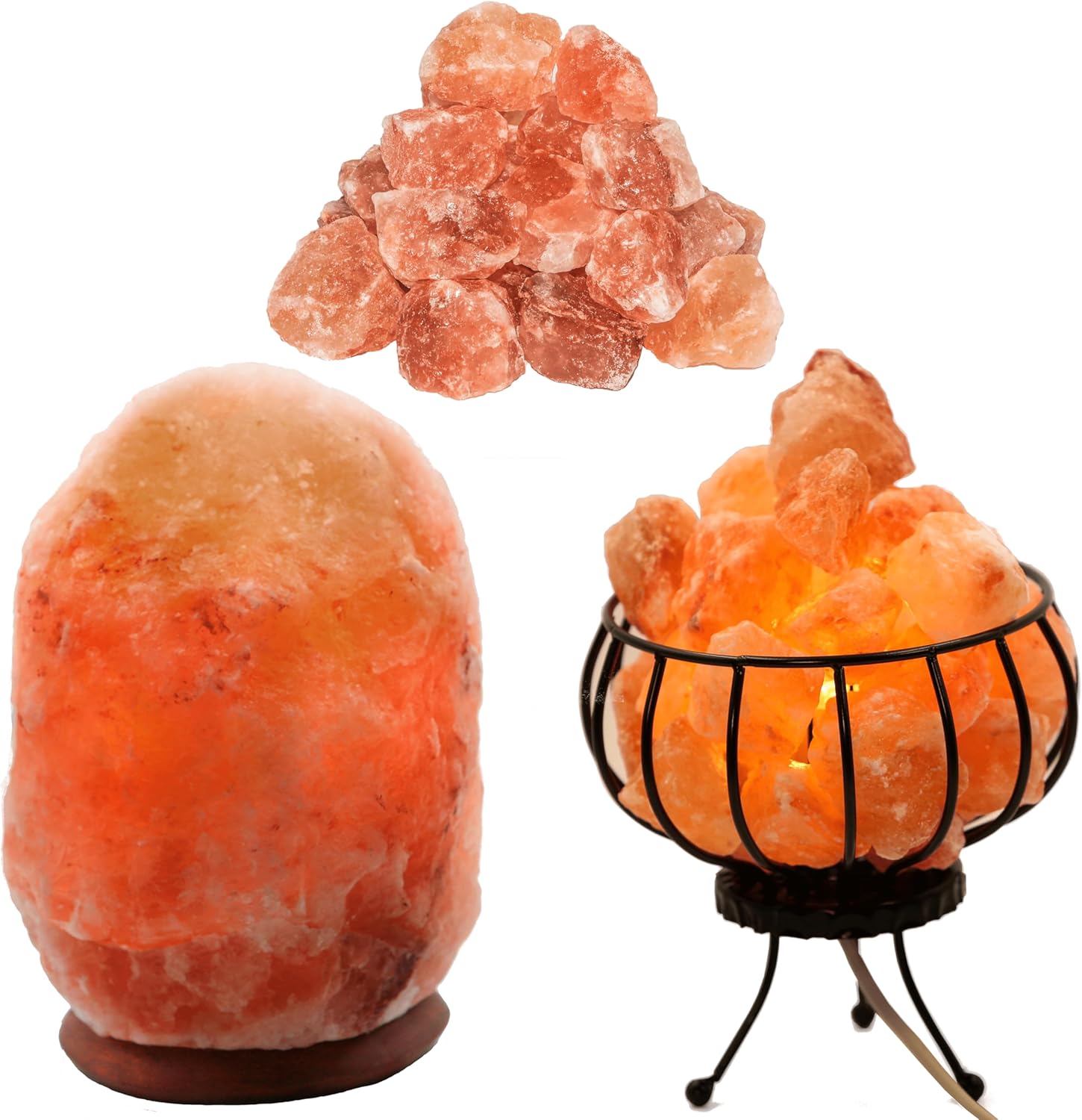 HAF Salt lamp metal basket / fire basket with salt chunks salt stones real natural salt from the mountain provides a nice feel-good atmosphere in the room thanks to its pleasant warm light