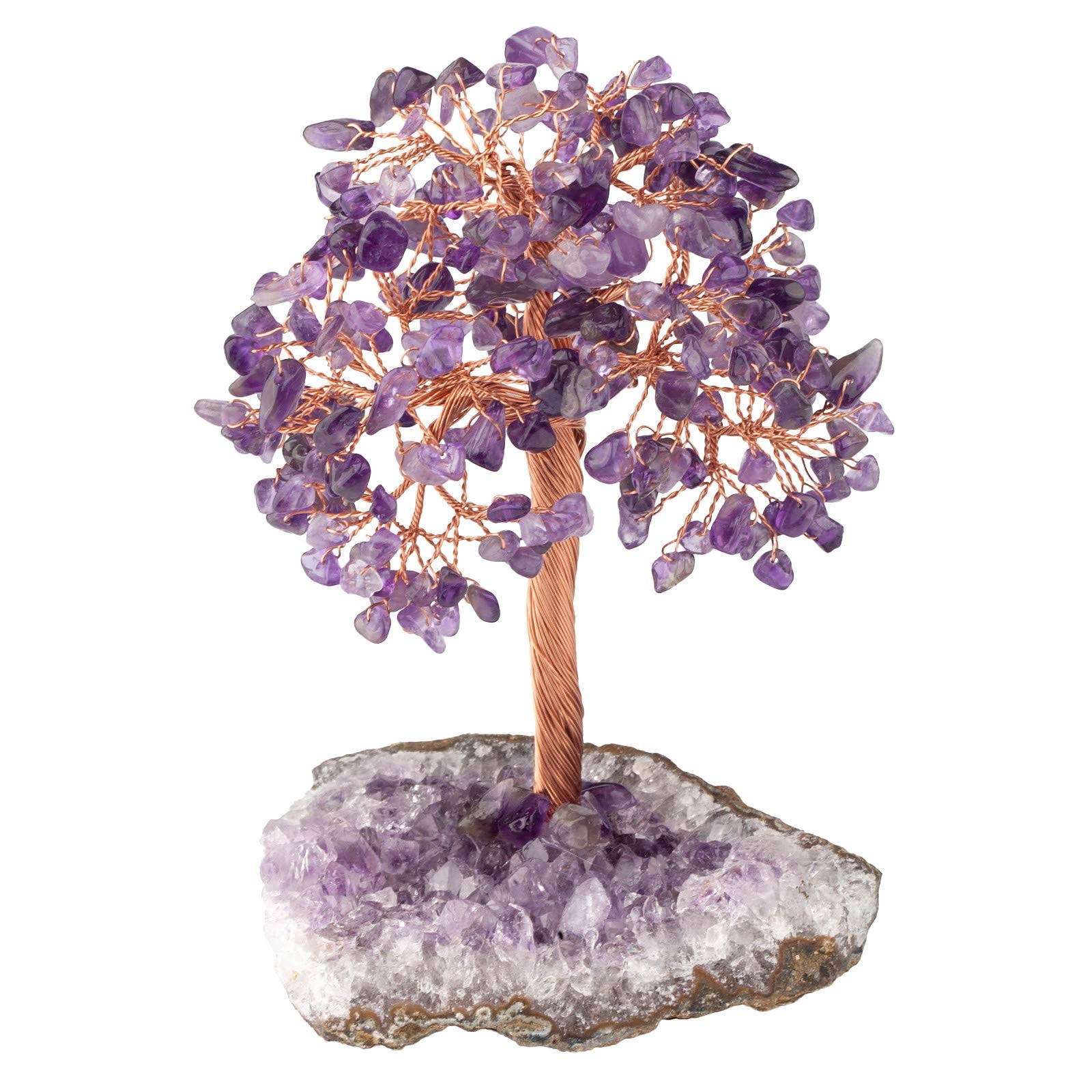 KYEYGWO Amethyst & Citrine Reiki Heilung Kristallbaum auf Natürlichen Amethyst Drusensegment Rohstück Base, Stein Geldbaum Feng Shui Bonsai Baum Figuren Ornament Haus Deko für Glück, Reichtum