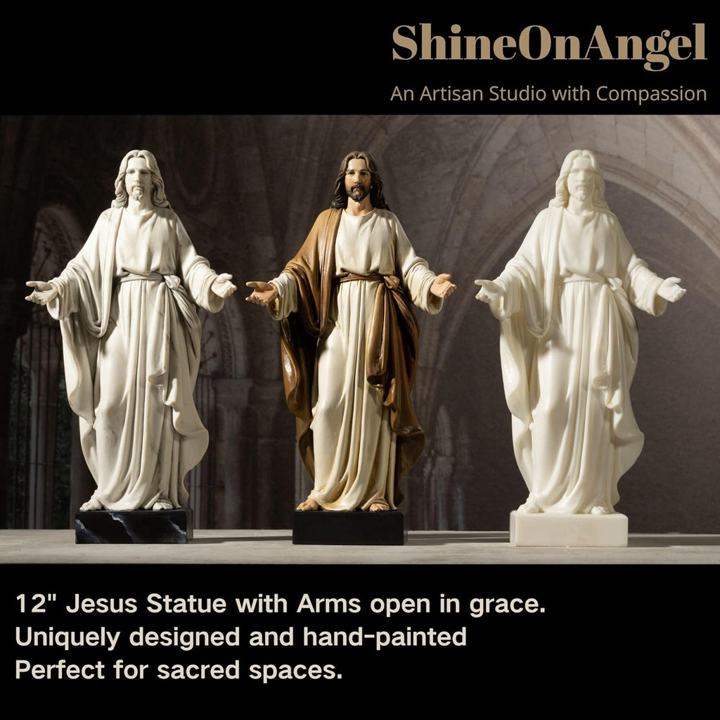 Jesus-Statue, handbemalt, Marmor-Optik, Jesus Christus mit offenen Armen, religiöse Heimdekoration, Kunstharz-Skulptur christliche Heimdekoration, 30,5 cm