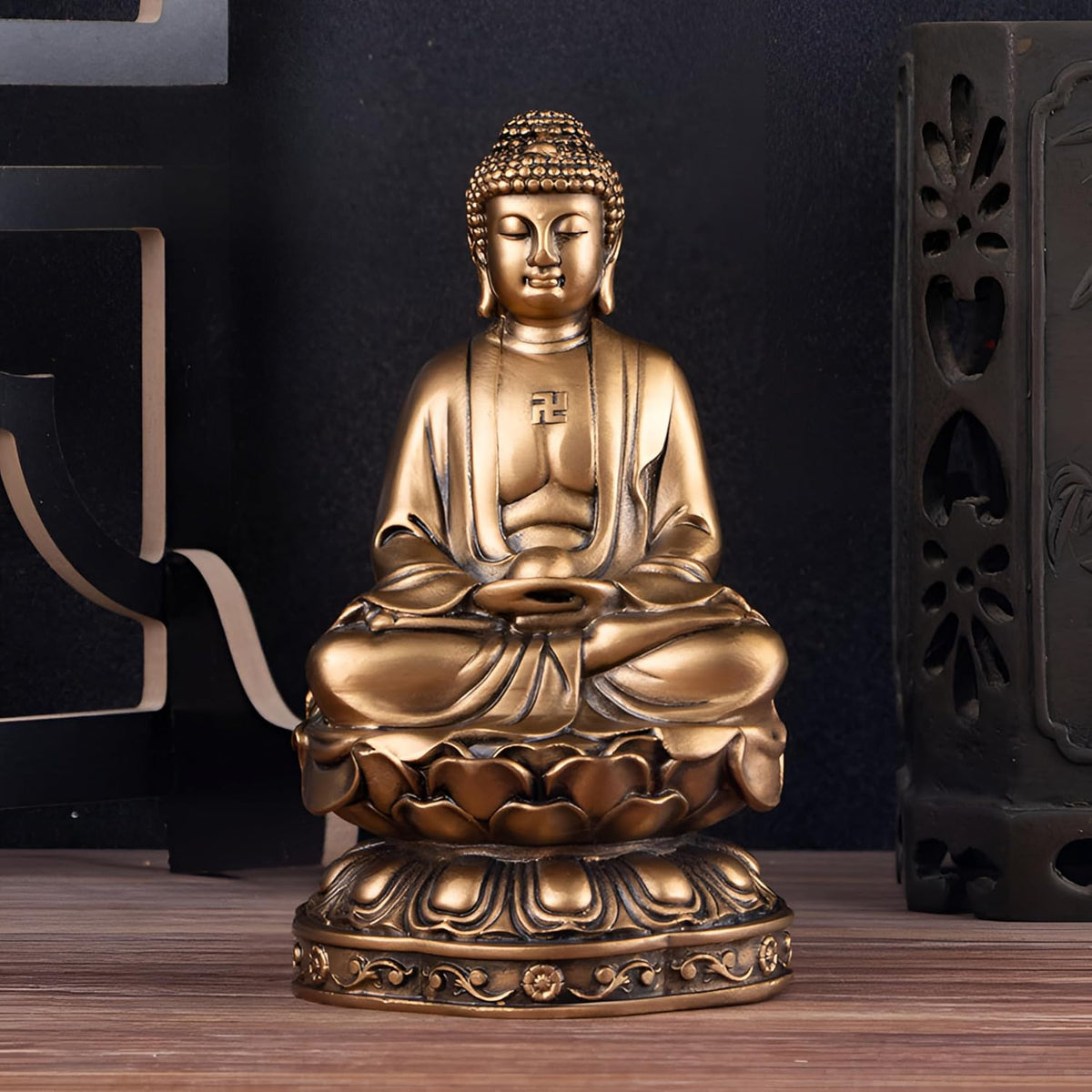 Resin Shakyamuni Buddha Statue 6" (Bronze Color) | Handcrafted Sculpture with Serene Expression for Meditation, Home Altar & Spiritual Decor