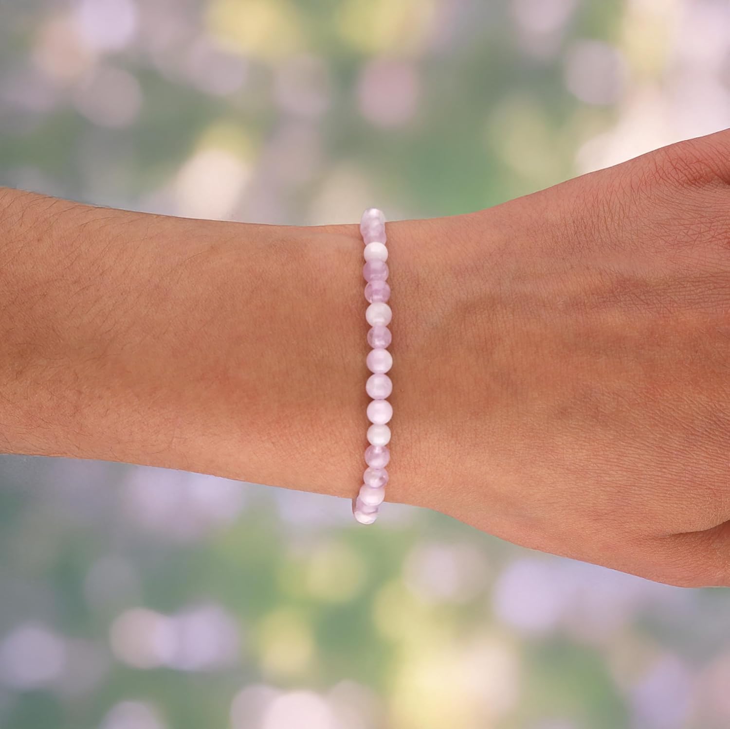 Lebensquelle Plus Kunzit Mini Ball Bracelet, 4-5 mm Bracelet, High-Quality Gemstone Bracelet, 19 cm Flexible, Includes Gemstone Card, Real Stones, Gift Idea