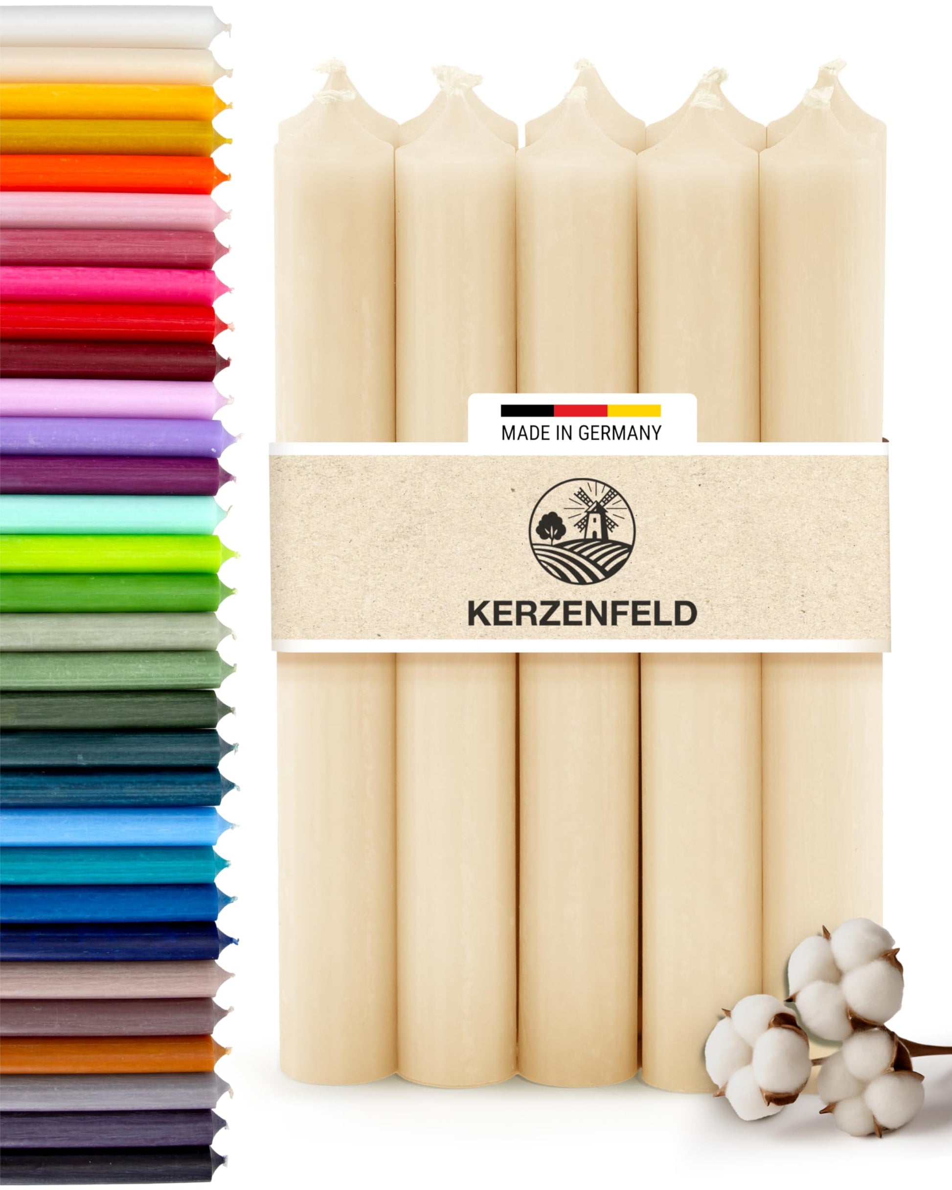 Bunte Stabkerzen Durchgefärbte, 10 Stück, 180mm x 22mm, Spitzkerzen, 8+ Stunden Brenndauer, Made in Germany - Ohne Tropfen & Rußen - Unparfümierte und RAL-Zertifizierte Tafelkerzen (Jade Grün)