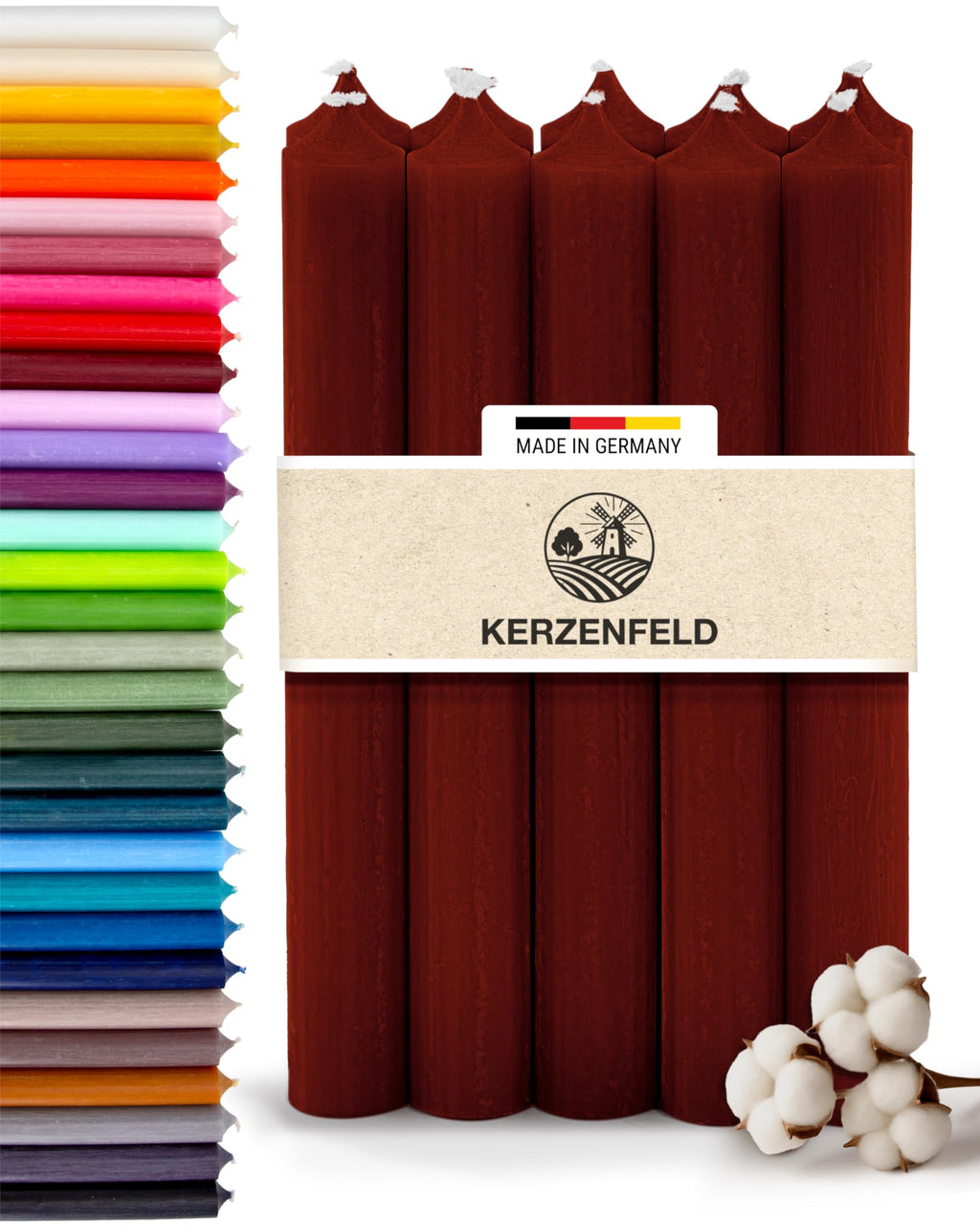 Stabkerzen Rot, 10 Stück, 180mm x 22mm, Durchgefärbte Spitzkerzen, 8+ Stunden Brenndauer, Made in Germany - Ohne Tropfen & Rußen - Unparfümierte und RAL-Zertifizierte Tafelkerzen