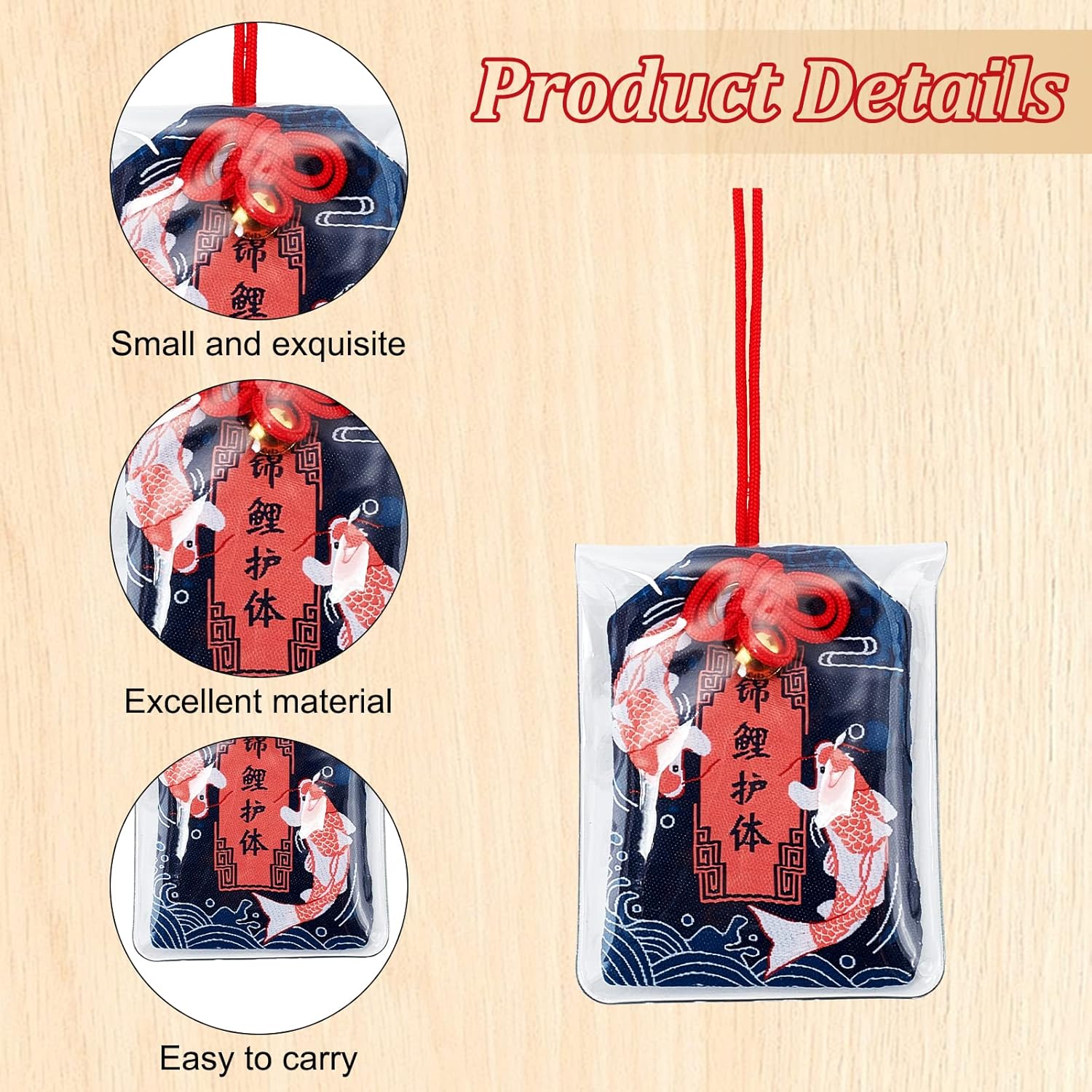 WEBEEDY Pack of 8 Omamori Charms, Japanese Shrine Lucky Blessing Bag, Amulet, Lucky Charm, Blessing Bag, Pendant for Health, Japanese Pendant for Car, Christmas, Christmas Tree Pendant