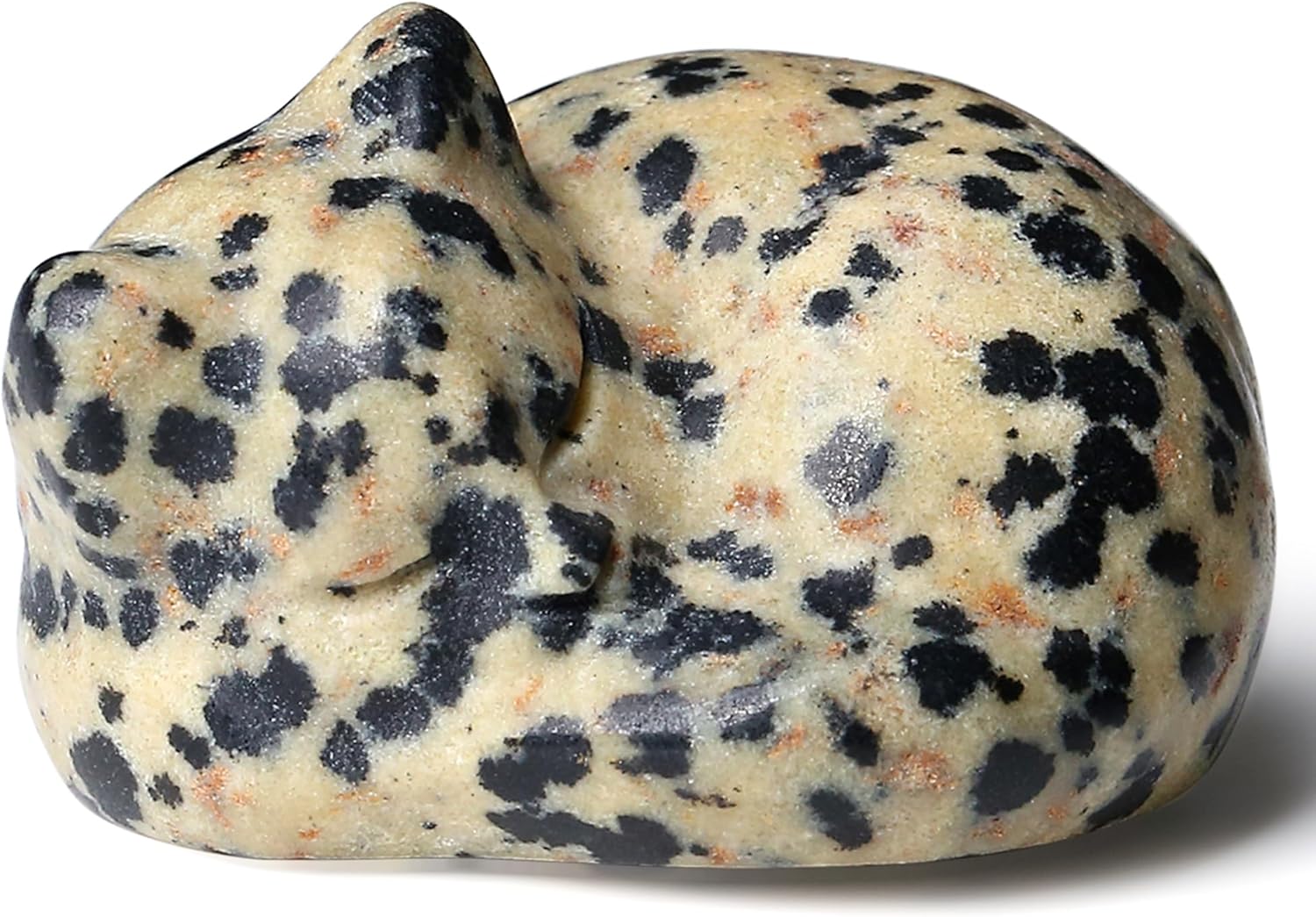 QINJIEJIE Dalmatian Jasper Cat Crystals Figurine Sleeping Cat Figure Statue Gemstones Sculpture Lucky Kitten Cute Decoration Men Women