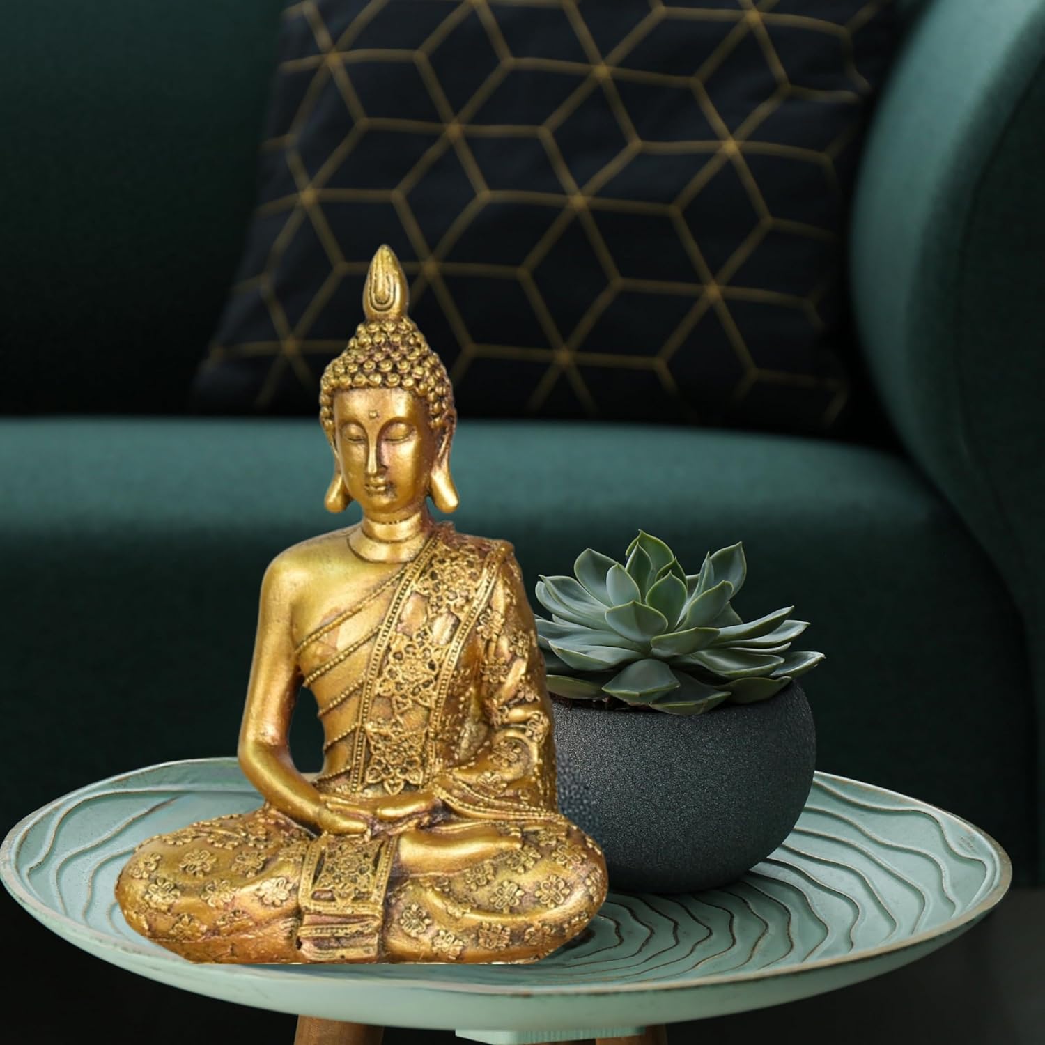 Zen'Light - Buddha-Kopf-Figur Sanci - Dekoration für Zen, Meditation und Feng-Shui - Geschenk für entspannende und spirituelle Atmosphäre - Buddha-Statue - Höhe: 18 cm - Farbe: Gold