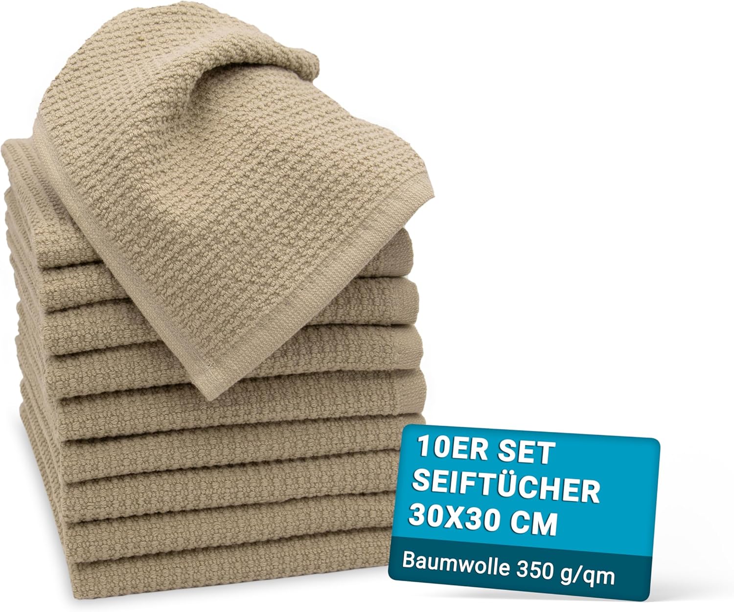 ZOLLNER Set of 10 Flannels in 30 x 30 cm – Durable Hand Towels in Beige – with Practical Hanger – Timeless Waffle Pattern – Washable up to 95 °C – Cotton – Hotel Quality