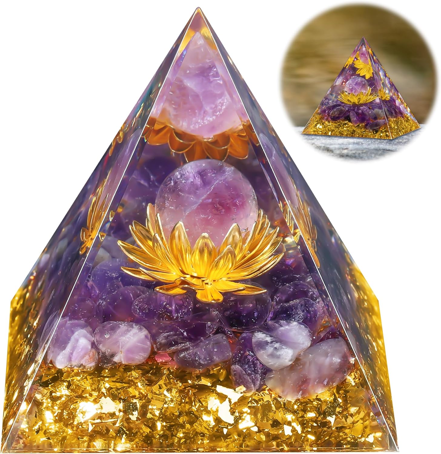 Hejo Pyramide Kristall, Amethyst Energiekristall Orgonit Pyramide, Blume des Lebens Kristall Orgonit Pyramiden, Heilung Kristall Geschenke, Natur Reiki Kristalle für Heilung Chakra Meditation