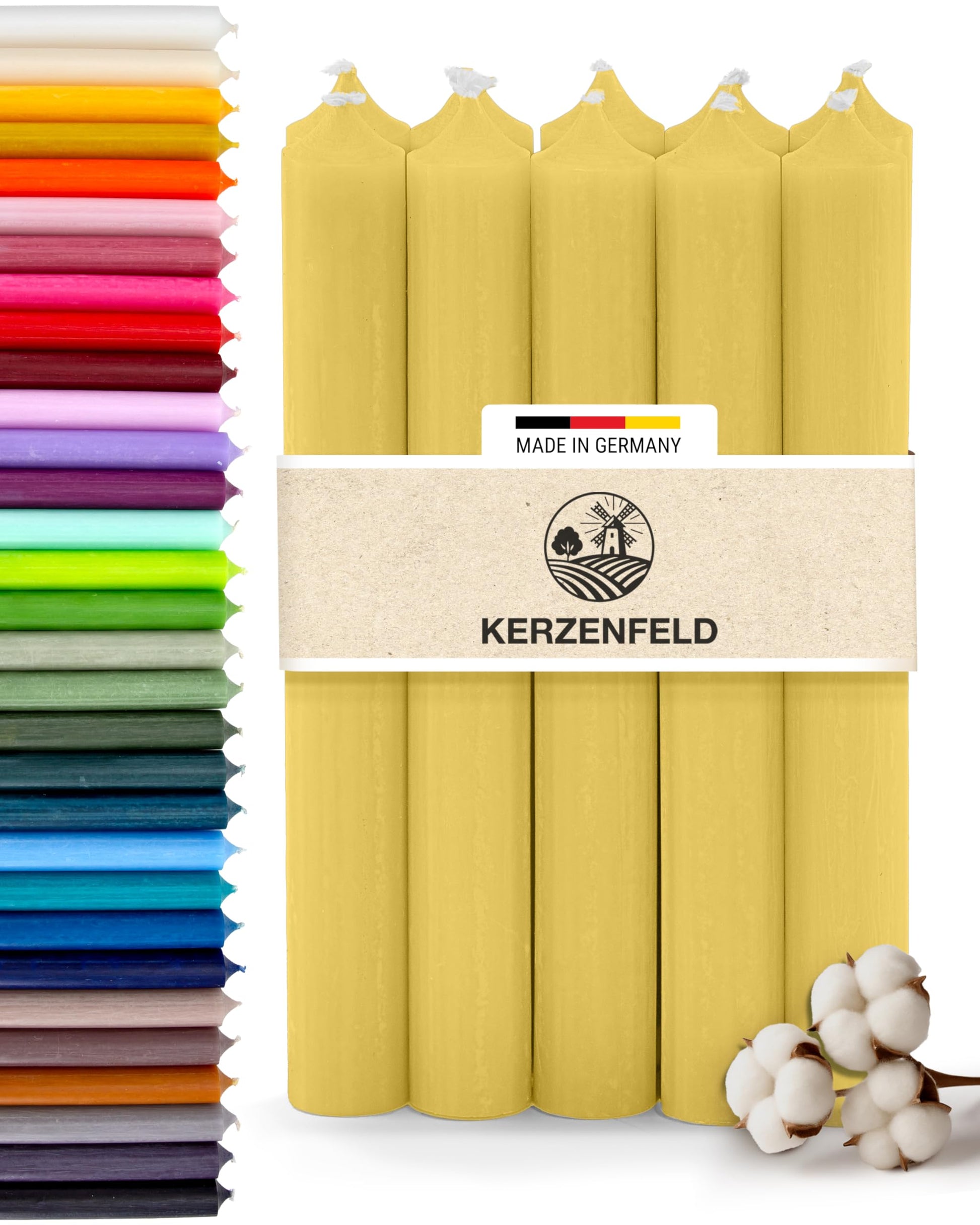 Bunte Stabkerzen Durchgefärbte, 10 Stück, 180mm x 22mm, Spitzkerzen, 8+ Stunden Brenndauer, Made in Germany - Ohne Tropfen & Rußen - Unparfümierte und RAL-Zertifizierte Tafelkerzen (Jade Grün)