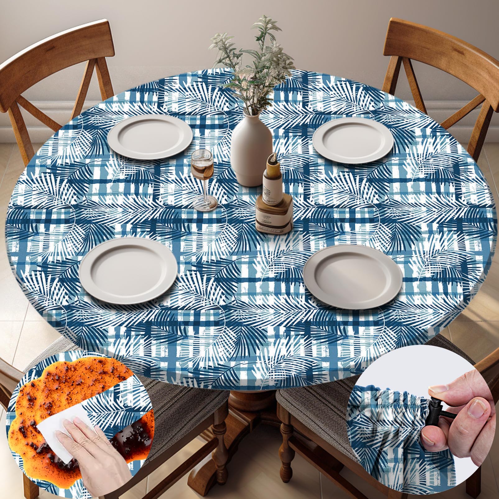 opstellen Fitted Round Tablecloth Waterproof Table Cloth Vinyl Indoor Outdoor Circle Cover for 36-44" Tables Dining Kitchen Apartment Home Party Gear Gifts Summer Fall Patio Picnic Camping Essentials