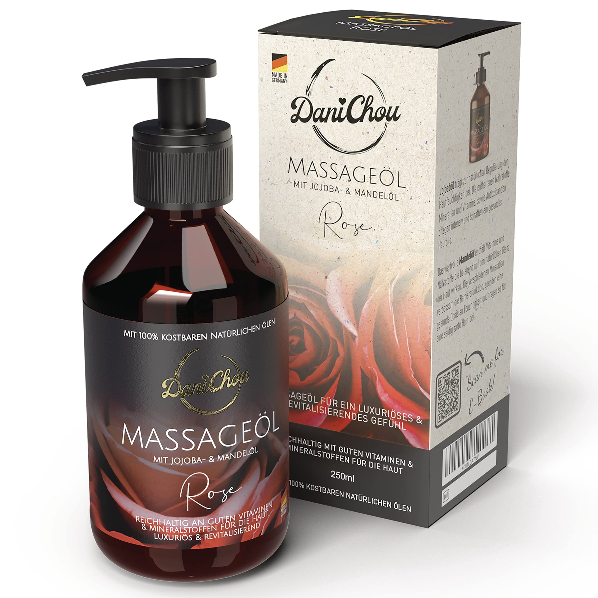 DaniChou Massage Oil Warming 250 ml - With Soy Oil & Almond Oil - Direct Warming, Relaxing Feeling - 100% Natural Cosmetics & Essential Oils - Massage Oil with Camphor - For Intense Relaxation