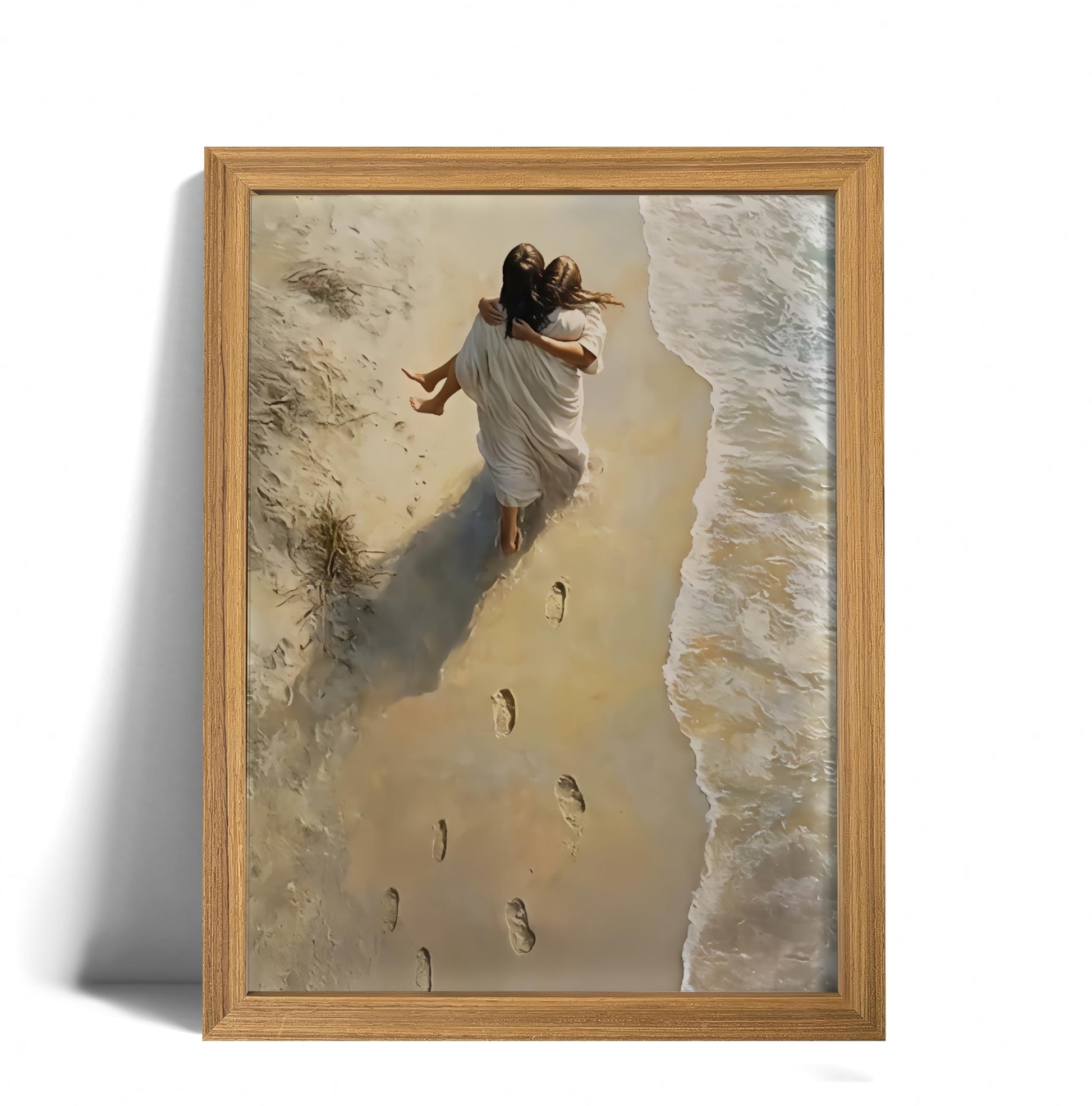 Praying Angel Wall Art – Spiritual Canvas Print, Colored Winged Angel Oil Painting Style Christian Religious Picture poster，Spiritual Blue and Pastel Tones Wall Decor for Bedroom, Prayer Room, Christian Gift, Wood Frame 12x16in