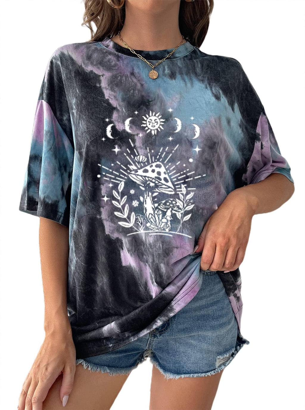 Remidoo Women's Casual Oversized T Shirt Short Sleeve Graphic Tee Letter Tie Dye Shirts