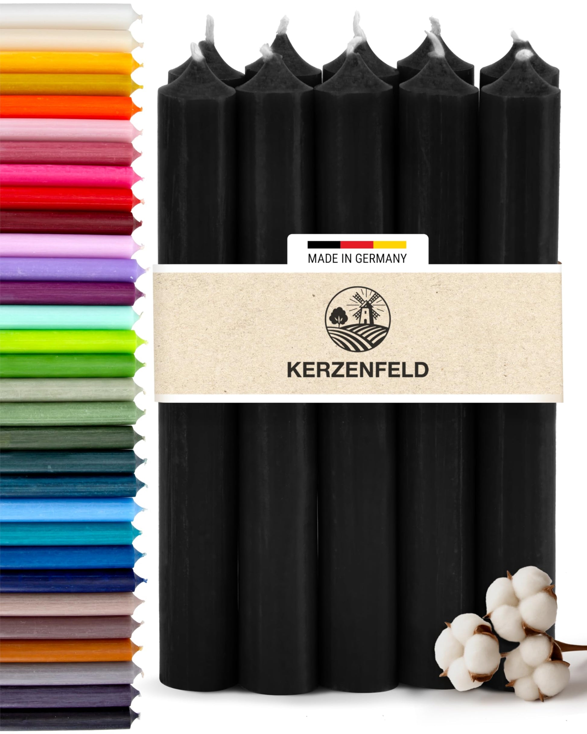 Bunte Stabkerzen Durchgefärbte, 10 Stück, 180mm x 22mm, Spitzkerzen, 8+ Stunden Brenndauer, Made in Germany - Ohne Tropfen & Rußen - Unparfümierte und RAL-Zertifizierte Tafelkerzen (Jade Grün)