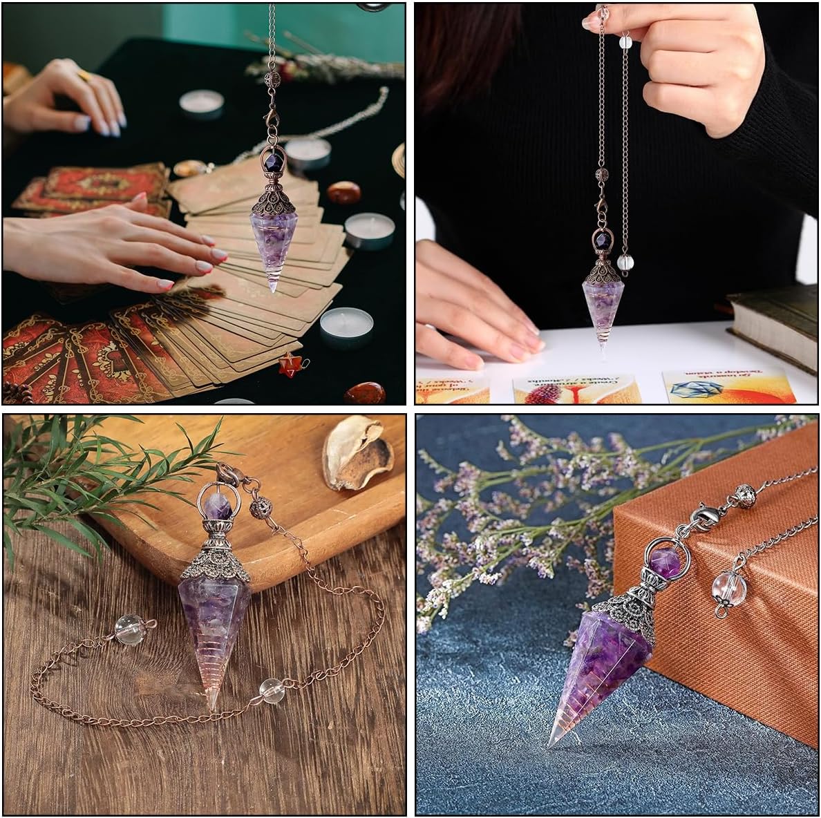 Amethyst Pendel, Sechseckiges Kristallpendel,Harz Amethyst Pendulum Edelstein Pendel Kristall,Kristall Edelsteine Kegel Anhänger,für Hexerei Zeremonie, Wahrsagen, Reiki Heilung und Esoterik Geschenke