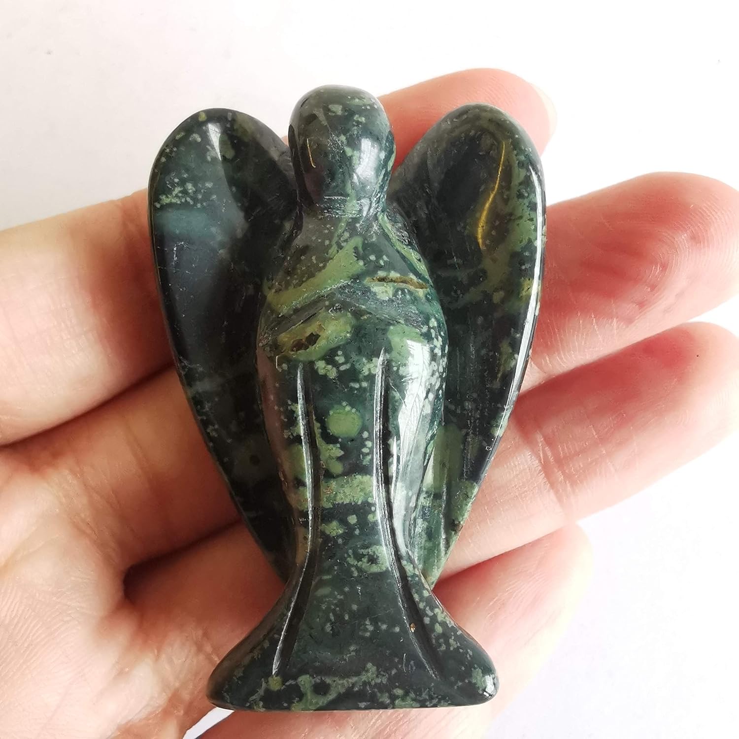 Natural Kambaba Jasper Guardian Angel Statue, Hand Carved Stone Healing Crystal Bag Figures Decoration, 5 cm