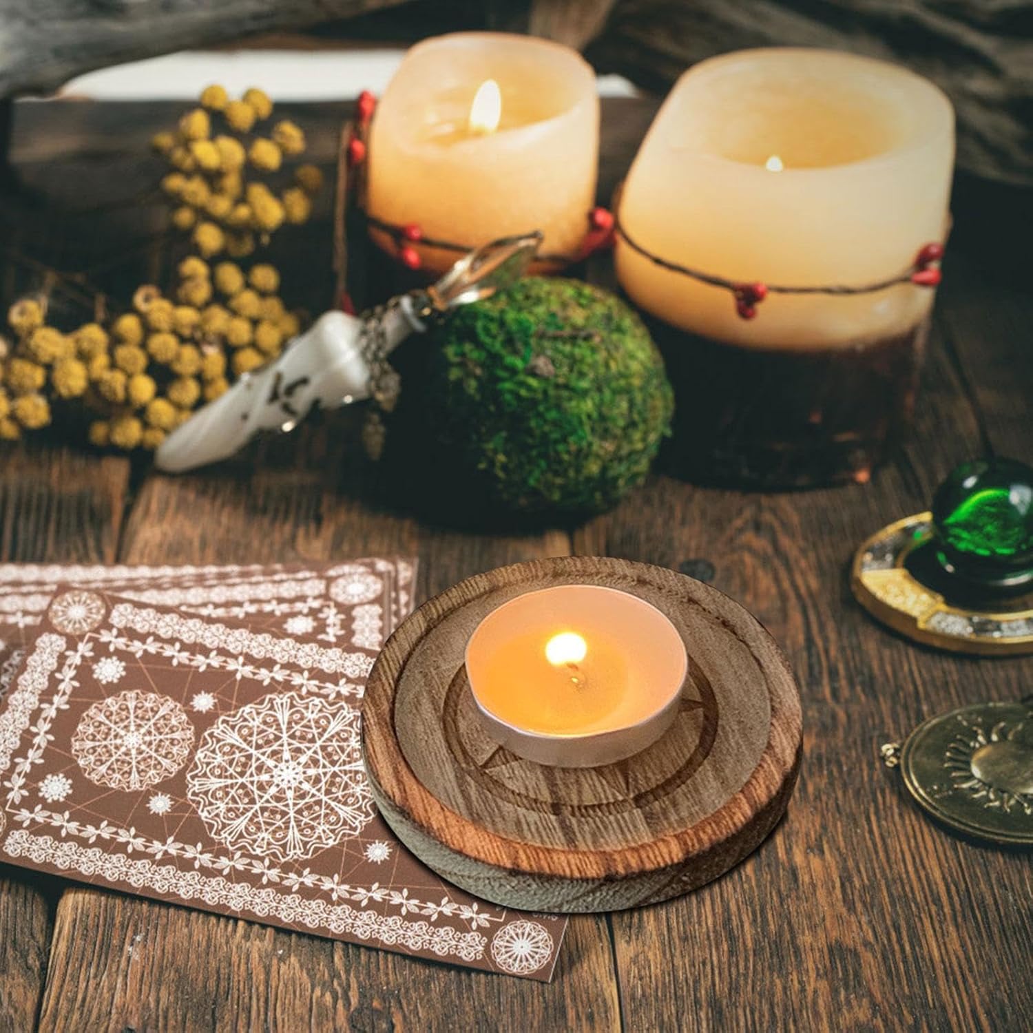 Pentacle Altar Plate - Witch Altar Bowl | Handmade Wooden Pentagram | Vintage Decor Jewellery Tray | Star Candle Holder | Wooden Bowl Pentagram | Altar Vintage Holder for Home Decor, Wedding