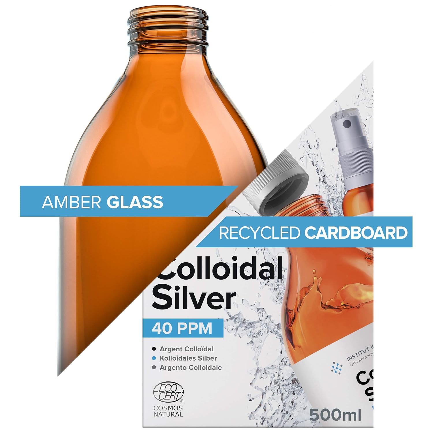 Colloidal Silver Liquid 3.4 fl oz Spray ● Bioactive Hydrosol Silver Water ● Protects, Purifies, Soothes Skin ● 40 PPM ● Organic Structured Colloidal Spray