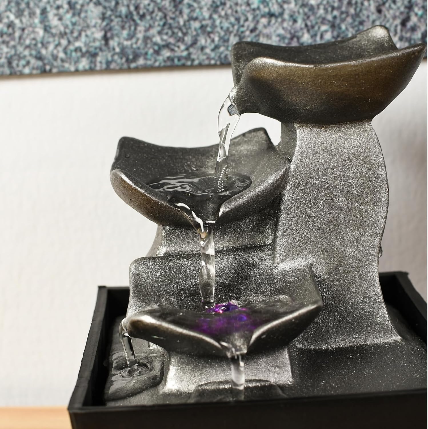 zen' Light Natural Boro Fontaine Resin Silver 13 x 13 x 17 cm