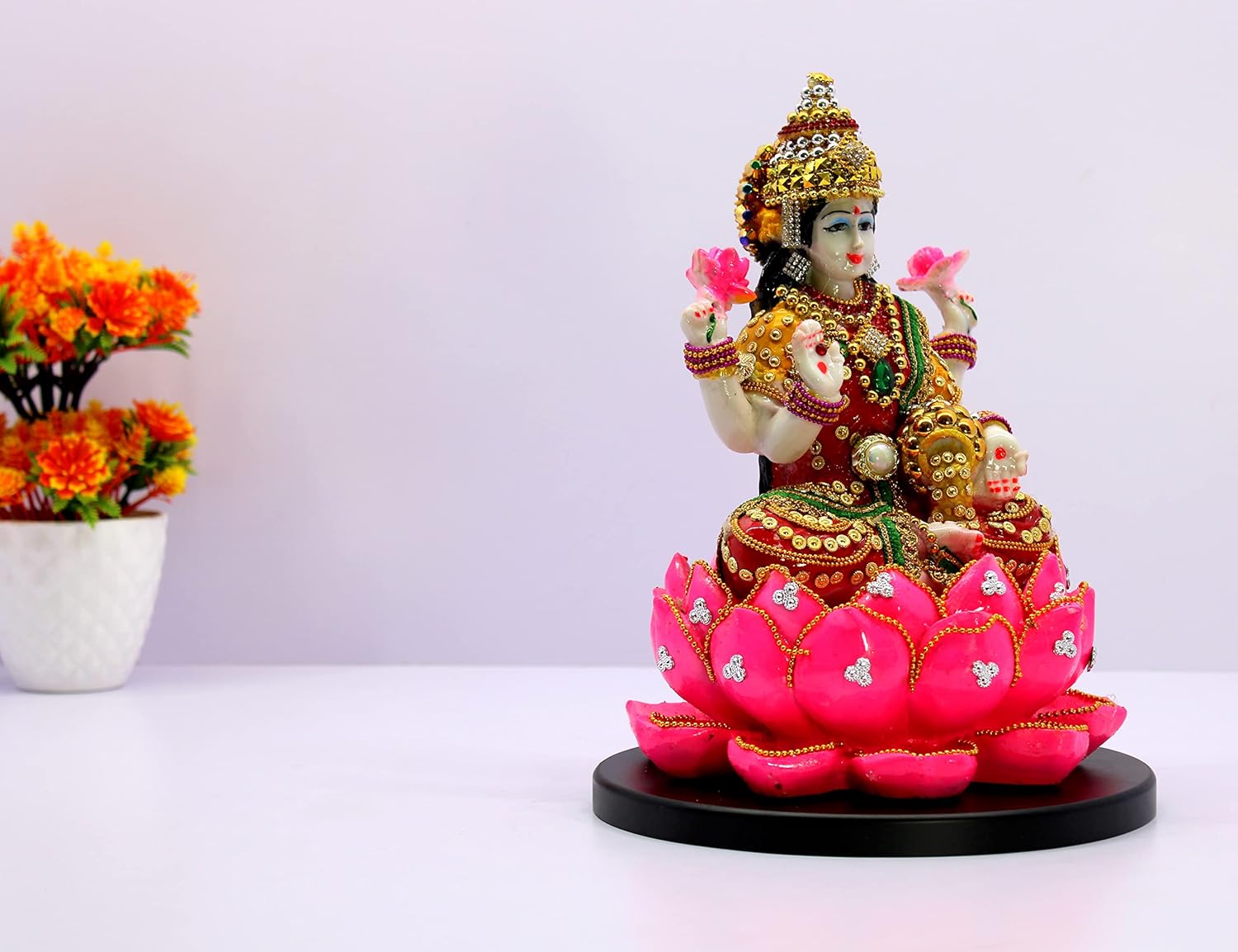 eSplanade Lakshmi auf Lotus | Laxmi Göttin Murti Idol Statue Skulptur Figur – Harz – 27,9 cm – mehrfarbig