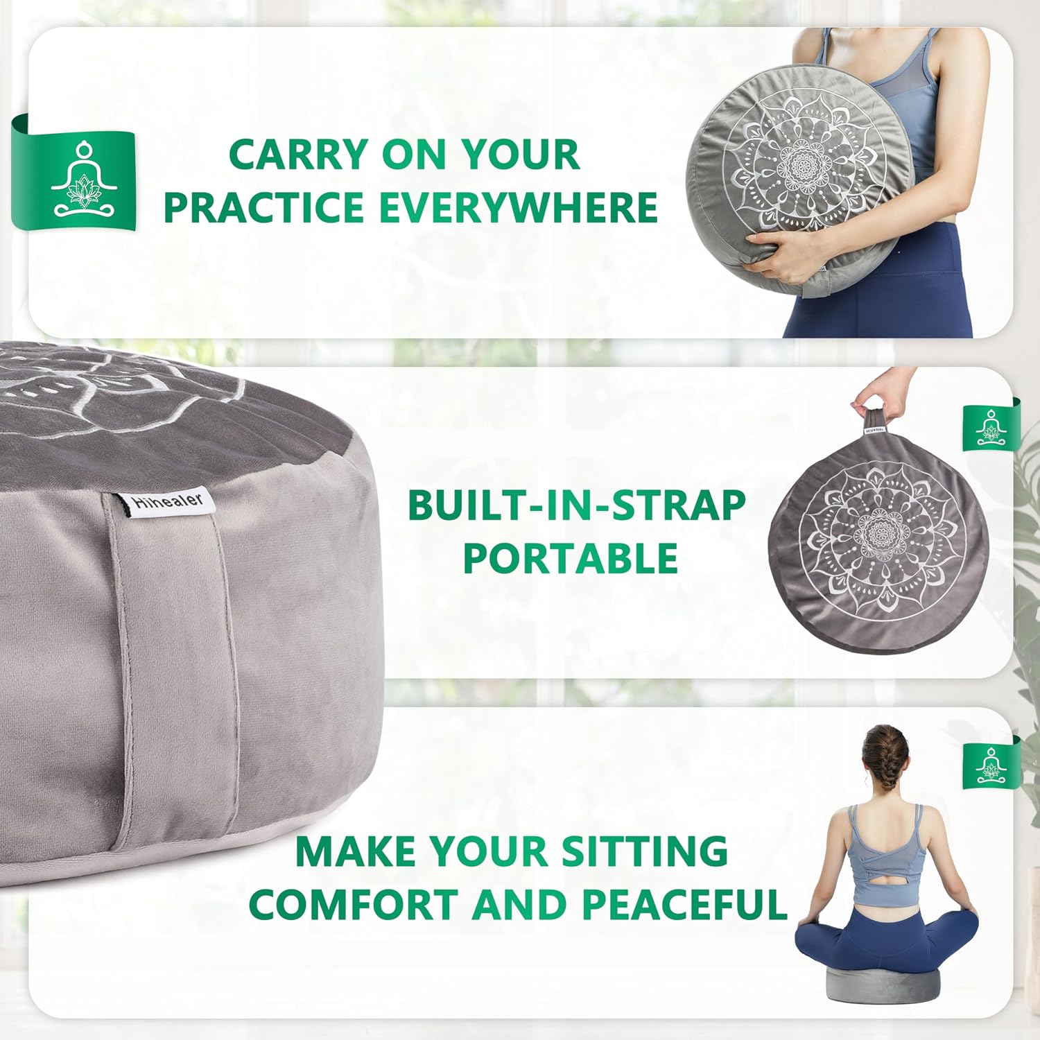 Hihealer Meditation Cushion, Traditional Tibetan Meditation Pillow Velvet Cover - Large Floor Cushion Seating for Adults - Yoga Buckwheat Bolster for Women、Moms