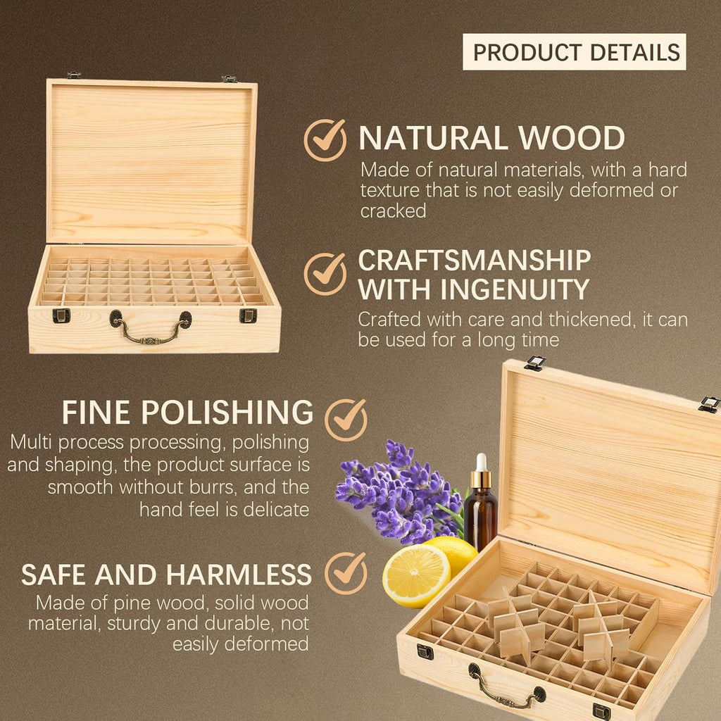 80 Löcher Ätherisches Öl Halter Regal aus Holz Aufbewahrungsbox Drehbarer Präsentationsständer Display Box Organisator, Tragbar Holz Aromatherapie Ätherische Öle Flaschen Koffer mit Deckel