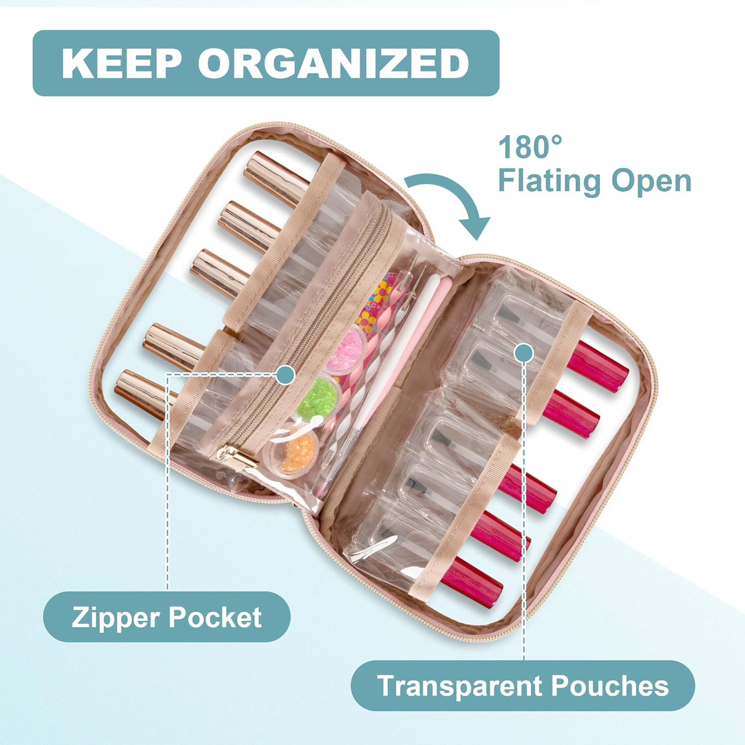 Yarwo Nagellack Organizer Tasche für 10 Flaschen, Kleine Nagellack Aufbewahrung mit Sichtfenster und Handschlaufe, Tragbare Kosmetiktasche für Maniküre Set & Nail Art, Rosa (Nur Tasche)